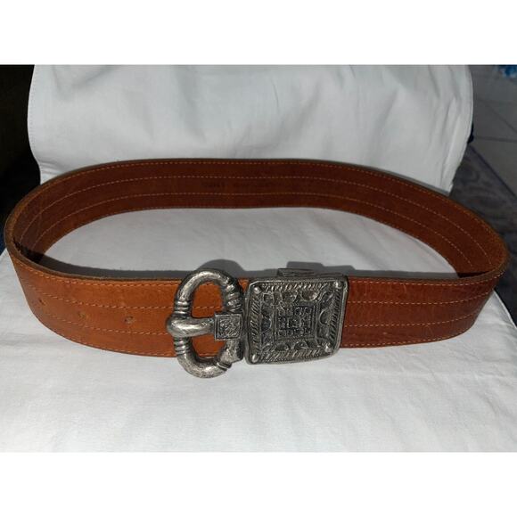 Joseph Abboud Genuine Leather Belt Brown Western Style Silver Buckle Size 34 (S) - Picture 1 of 4